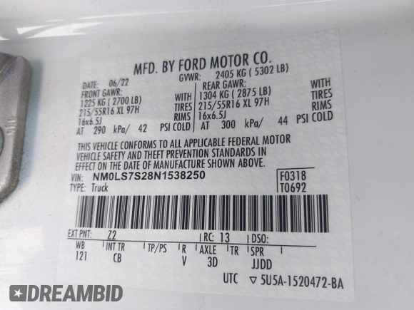 2022 Ford Transit Connect XL с VIN NM0LS7S28N1538250, выставлен на аукционе IAAI как лот 41934407 с пробегом 63 799 миль миль и . История ставок и продаж доступна на DreamBid. Изображение 9.