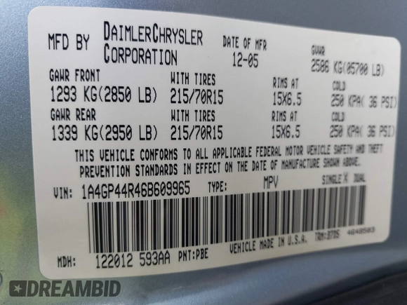 2006 Chrysler Town & Country LX with VIN 1A4GP44R46B609965, listed as a IAAI auction lot 42093438 with 333,689 mi miles and . Bid and sale history available at DreamBid. Image 9.