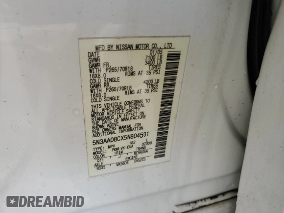 2005 Infiniti QX56 z VIN 5N3AA08CX5N804531, wystawiony jako Copart lot #43847445 z przebiegiem 130 074 mil mil oraz Szkoda całkowita • Salvage title. Historia ofert i sprzedaży dostępna na DreamBid. Obrazek 13.