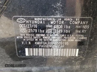 2017 Hyundai Azera with VIN KMHFG4JGXHA589195, listed as a Copart auction lot 68892264 with 66,175 mi miles and Salvage title. Bid and sale history available at DreamBid. Image 13.