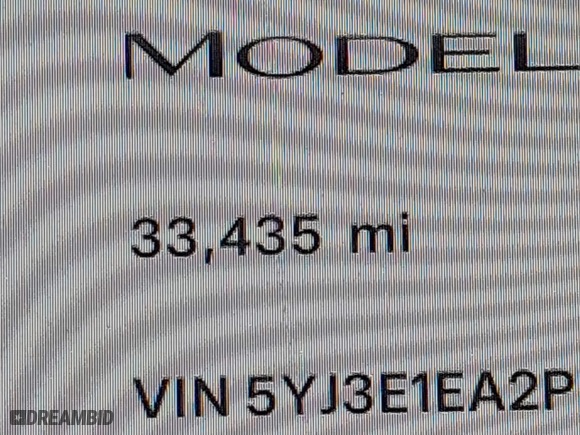 2023 Tesla Model 3 with VIN 5YJ3E1EA2PF476140, listed as a IAAI auction lot 41789189 with 33,435 mi miles. Bid and sale history available at carsss.com. Image 15.