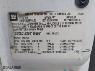 2003 Chevrolet Silverado 1500 LS with VIN 2GCEC19X931162981, listed as a IAAI auction lot 41885134 with 168,962 mi miles. Bid and sale history available at carsss.com. Image 9.
