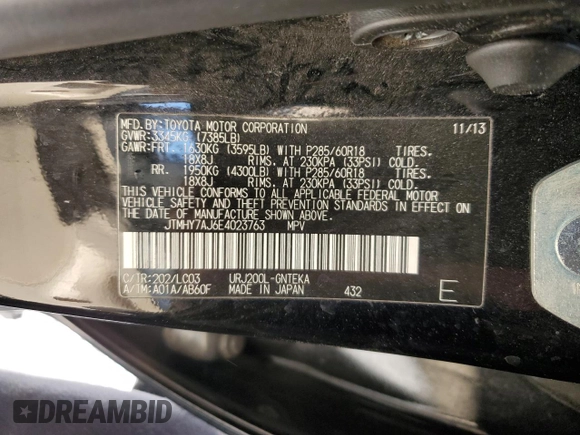 2014 Toyota Land Cruiser z VIN JTMHY7AJ6E4023763, wystawiony jako Copart lot #49921905 z przebiegiem 110 877 mil mil oraz Szkoda całkowita • Salvage title. Historia ofert i sprzedaży dostępna na DreamBid. Obrazek 13.