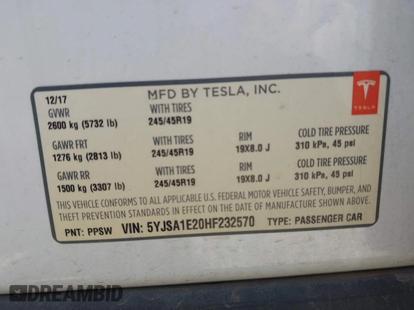 2017 Tesla Model S 100D with VIN 5YJSA1E20HF232570, listed as a IAAI auction lot 42037409 with 68,957 mi miles and . Bid and sale history available at DreamBid. Image 9.