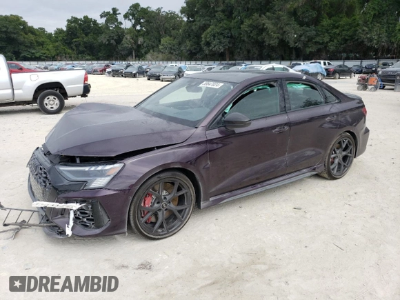 2024 Audi RS 3 with VIN WUAG4DGY6RA907285, listed as a Copart auction lot 59847024 with 636 mi miles and Non repairable. Bid and sale history available at DreamBid. Image 1.