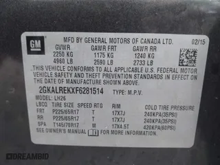 2015 GMC Terrain SLE with VIN 2GKALREKXF6281514, listed as a IAAI auction lot 41899169 with 97,200 mi miles. Bid and sale history available at carsss.com. Image 9.
