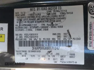 2011 Ford Fusion SE with VIN 3FAHP0HG8BR171247, listed as a IAAI auction lot 41536601 with 237,589 mi miles. Bid and sale history available at carsss.com. Image 9.