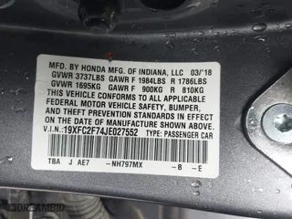 2018 Honda Civic Sedan EX with VIN 19XFC2F74JE027552, listed as a IAAI auction lot 41951053 with 107,319 mi miles. Bid and sale history available at carsss.com. Image 9.