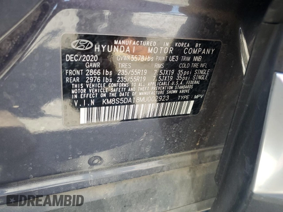 2021 Hyundai Santa Fe Hybrid Limited with VIN KM8S5DA18MU002923, listed as a Copart auction lot 64504734 with 37,445 mi miles and Salvage Title. Bid and sale history available at carsss.com. Image 14.