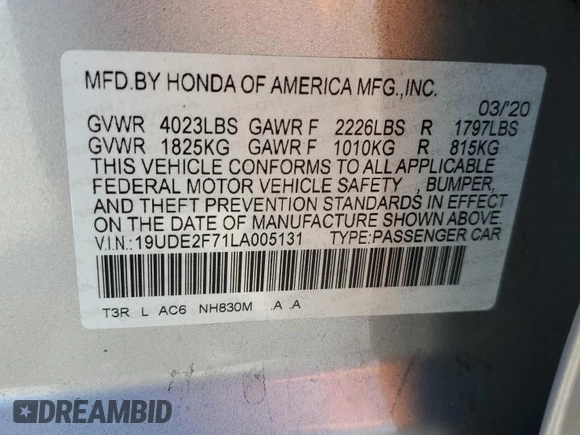 2020 Acura ILX Premium with VIN 19UDE2F71LA005131, listed as a Copart auction lot 54714075 with 74,358 mi miles and Salvage title. Bid and sale history available at DreamBid. Image 12.