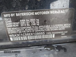 2014 BMW 3 Series 328i with VIN WBA3C1C56EK108665, listed as a IAAI auction lot 42101319 with 84,928 mi miles and . Bid and sale history available at DreamBid. Image 9.