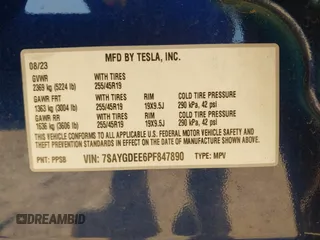 2023 Tesla Model Y Long Range with VIN 7SAYGDEE6PF847890, listed as a IAAI auction lot 41635687 with 32,846 mi miles and . Bid and sale history available at DreamBid. Image 9.