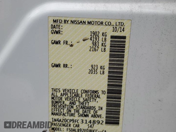 2015 Nissan LEAF S with VIN 1N4AZ0CP9FC314892, listed as a Copart auction lot 50847375 with 108,300 mi miles and Salvage Title. Bid and sale history available at carsss.com. Image 15.