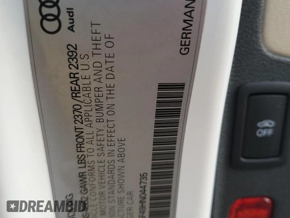 2017 Audi A4 Premium Plus with VIN WAULNAF49HN044735, listed as a Copart auction lot 78221004 with 82,535 mi miles and Salvage Title. Bid and sale history available at carsss.com. Image 12.