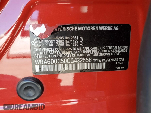 2016 BMW 6 Series 640i with VIN WBA6D0C50GG432558, listed as a Copart auction lot 76141594 with 69,286 mi miles and Salvage Title. Bid and sale history available at carsss.com. Image 15.