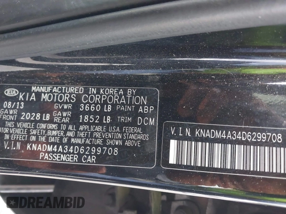 2013 Kia Rio LX with VIN KNADM4A34D6299708, listed as a IAAI auction lot 41926111 with 60,568 mi miles. Bid and sale history available at carsss.com. Image 9.