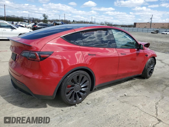 2023 Tesla Model Y Performance z VIN 7SAYGDEF2PF591238, wystawiony jako Copart lot #51991025 z przebiegiem 44 749 mil mil oraz Szkoda całkowita • Salvage title. Historia ofert i sprzedaży dostępna na DreamBid. Obrazek 3.