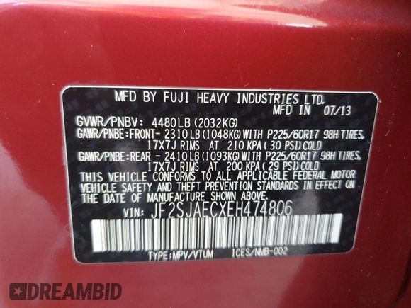 2014 Subaru Forester Premium with VIN JF2SJAECXEH474806, listed as a Copart auction lot 55524105 with 157,632 mi miles and Clean Title. Bid and sale history available at DreamBid. Image 13.