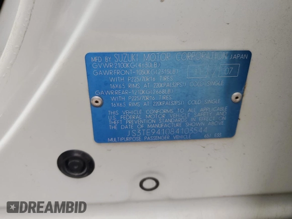 2008 Suzuki Grand Vitara с VIN JS3TE941084103544, выставлен на аукционе Copart как лот 43608695 с пробегом 160 959 миль миль и Списание • Salvage title. История ставок и продаж доступна на DreamBid. Изображение 13.