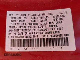 2016 Honda Accord Sport z VIN 1HGCR2F58GA225869, wystawiony jako Copart lot #58639865 z przebiegiem 197 207 mil mil oraz Szkoda całkowita • Salvage title. Historia ofert i sprzedaży dostępna na DreamBid. Obrazek 12.