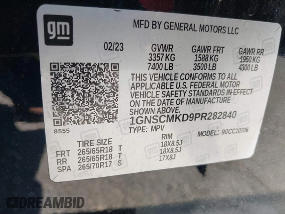 2023 Chevrolet Tahoe LS z VIN 1GNSCMKD9PR282840, wystawiony jako IAAI lot #41904280 z przebiegiem 73 298 mil mil oraz . Historia ofert i sprzedaży dostępna na DreamBid. Obrazek 9.
