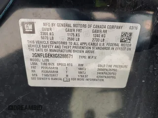 2016 Chevrolet Equinox LTZ z VIN 2GNFLGEK8G6288671, wystawiony jako IAAI lot #42220704 z przebiegiem 91 606 mil mil oraz . Historia ofert i sprzedaży dostępna na DreamBid. Obrazek 9.