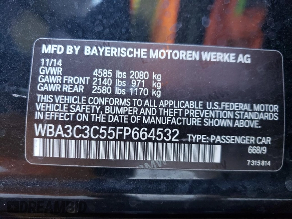 2015 BMW 3 Series 320i xDrive with VIN WBA3C3C55FP664532, listed as a Copart auction lot 47163305 with 137,739 mi miles and Clean Title. Bid and sale history available at carsss.com. Image 12.