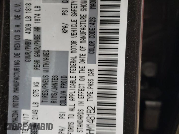2017 Mazda 3 Touring with VIN 3MZBN1L76HM148152, listed as a Copart auction lot 63765625 with Not provided miles and Salvage title. Bid and sale history available at DreamBid. Image 12.