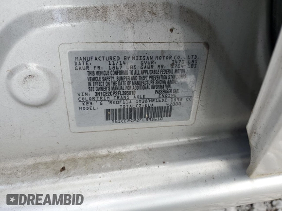 2015 Nissan Note S Plus with VIN 3N1CE2CP2FL395610, listed as a Copart auction lot 54178205 with 92,629 mi miles and Salvage title. Bid and sale history available at DreamBid. Image 13.