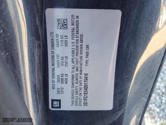 2013 Chevrolet Camaro LT with VIN 2G1FC1E34D9179416, listed as a Copart auction lot 41664395 with 119,907 mi miles and Salvage Title. Bid and sale history available at carsss.com. Image 13.