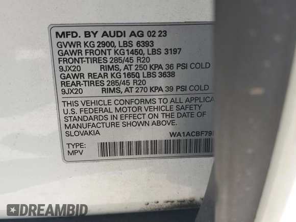 2023 Audi Q7 Premium z VIN WA1ACBF79PD013287, wystawiony jako Copart lot #72958484 z przebiegiem 25 873 mil mil oraz Szkoda całkowita • Salvage title. Historia ofert i sprzedaży dostępna na DreamBid. Obrazek 13.