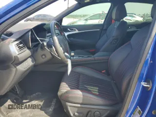 2023 Genesis G70 2.0T with VIN KMTG34TA9PU112334, listed as a Copart auction lot 67105774 with 8,369 mi miles and Salvage Title. Bid and sale history available at carsss.com. Image 7.