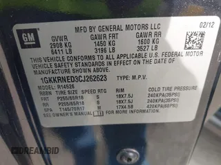 2012 GMC Acadia SL z VIN 1GKKRNED3CJ262623, wystawiony jako IAAI lot #42326304 z przebiegiem 136 513 mil mil oraz . Historia ofert i sprzedaży dostępna na DreamBid. Obrazek 9.