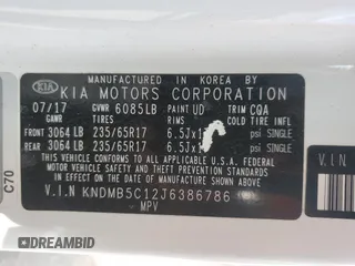 2018 Kia Sedona LX with VIN KNDMB5C12J6386786, listed as a Copart auction lot 52376775 with 140,750 mi miles and Salvage Title. Bid and sale history available at DreamBid. Image 13.