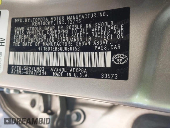 2016 Toyota Avalon Hybrid XLE Premium with VIN 4T1BD1EB5GU050453, listed as a IAAI auction lot 41993274 with 83,868 mi miles. Bid and sale history available at carsss.com. Image 9.