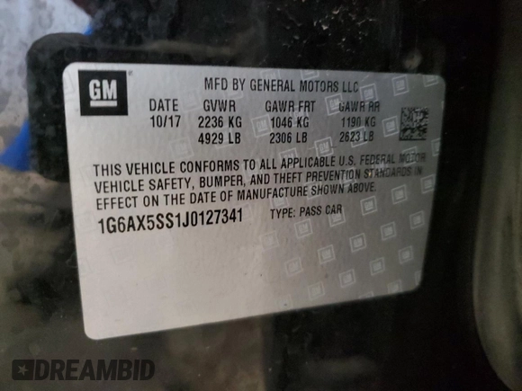 2018 Cadillac CTS Luxury AWD with VIN 1G6AX5SS1J0127341, listed as a Copart auction lot 49597034 with 48,286 mi miles and Salvage Title. Bid and sale history available at DreamBid. Image 14.