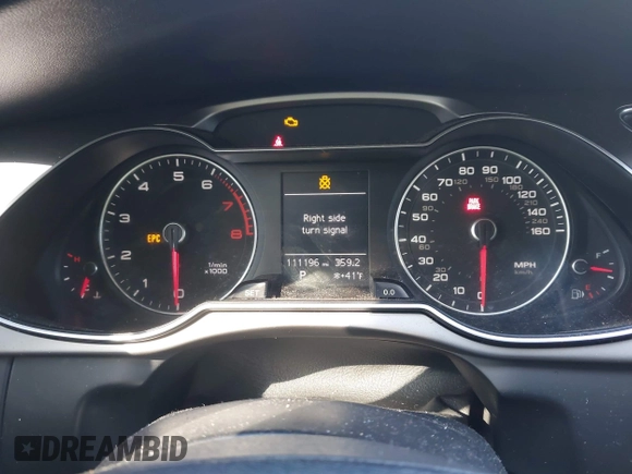 2013 Audi A4 Premium with VIN WAUAFAFL4DN042543, listed as a IAAI auction lot 41992272 with 111,196 mi miles. Bid and sale history available at carsss.com. Image 7.