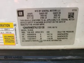2017 Chevrolet Traverse LT with VIN 1GNKRHKD7HJ126138, listed as a Copart auction lot 51772195 with 136,618 mi miles and Salvage Title. Bid and sale history available at DreamBid. Image 14.