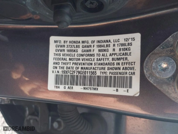 2016 Honda Civic Sedan EX with VIN 19XFC2F79GE011565, listed as a IAAI auction lot 41668694 with 123,802 mi miles. Bid and sale history available at carsss.com. Image 9.