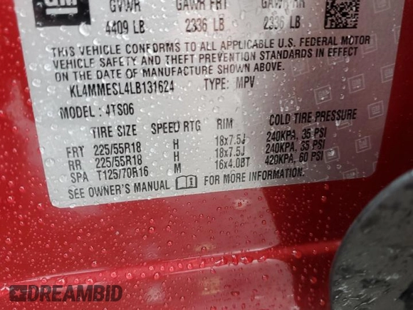 2020 Buick Encore GX Select with VIN KL4MMESL4LB131624, listed as a Copart auction lot 61785604 with 24,997 mi miles and Salvage title. Bid and sale history available at DreamBid. Image 14.