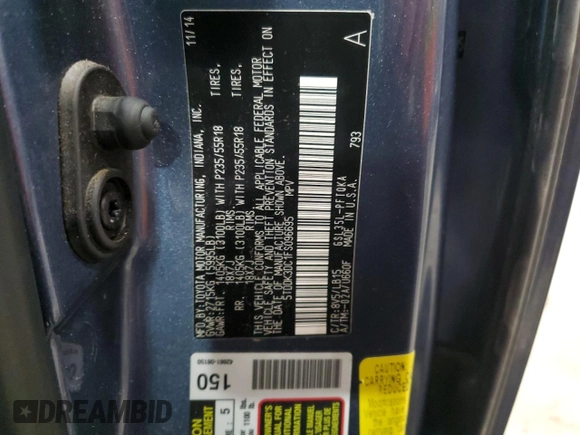 2015 Toyota Sienna Ltd with VIN 5TDDK3DC1FS096695, listed as a Copart auction lot 48049965 with 123,500 mi miles and Salvage Title. Bid and sale history available at carsss.com. Image 15.