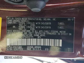 2017 Toyota Highlander Hybrid Limited with VIN 5TDDGRFH7HS032175, listed as a Copart auction lot 58597285 with 70,561 mi miles and Salvage title. Bid and sale history available at DreamBid. Image 13.