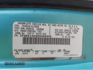 1994 Ford Econoline Cargo with VIN 1FDEE14H3RHA88596, listed as a IAAI auction lot 41948461 with 188,321 mi miles and . Bid and sale history available at DreamBid. Image 9.