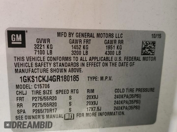 2016 GMC Yukon Denali with VIN 1GKS1CKJ4GR180185, listed as a Copart auction lot 47815835 with 197,506 mi miles and Salvage Title. Bid and sale history available at DreamBid. Image 15.