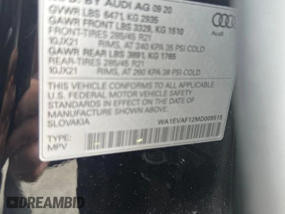 2021 Audi Q8 Premium Plus z VIN WA1EVAF12MD009515, wystawiony jako Copart lot #59317645 z przebiegiem 92 309 mil mil oraz Tytuł czysty. Historia ofert i sprzedaży dostępna na DreamBid. Obrazek 10.