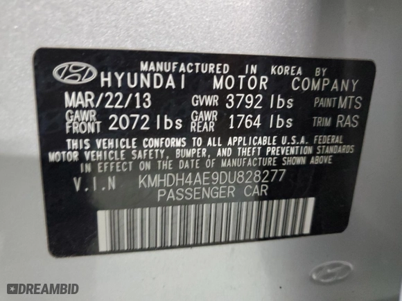 2013 Hyundai Elantra GLS PZEV with VIN KMHDH4AE9DU828277, listed as a Copart auction lot 84437384 with 175,084 mi miles and Clean Title. Bid and sale history available at carsss.com. Image 12.