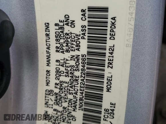 2010 Toyota Corolla with VIN 1NXBU4EE2AZ284665, listed as a Copart auction lot 48023885 with 163,345 mi miles and Salvage Title. Bid and sale history available at carsss.com. Image 12.