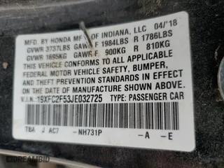 2018 Honda Civic Sedan LX with VIN 19XFC2F53JE032725, listed as a Copart auction lot 78812634 with 0 mi miles and Salvage Title. Bid and sale history available at carsss.com. Image 12.