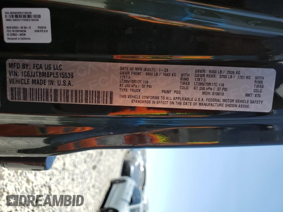 2023 Jeep Gladiator Rubicon с VIN 1C6JJTBM8PL515539, выставлен на аукционе Copart как лот 61076725 с пробегом 21 434 миль миль и Списание • Salvage title. История ставок и продаж доступна на DreamBid. Изображение 13.