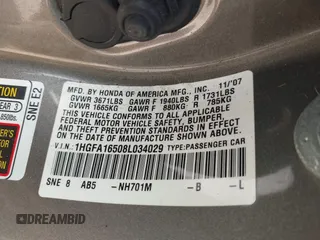2008 Honda Civic LX with VIN 1HGFA16508L034029, listed as a IAAI auction lot 41945271 with 184,405 mi miles and . Bid and sale history available at DreamBid. Image 9.